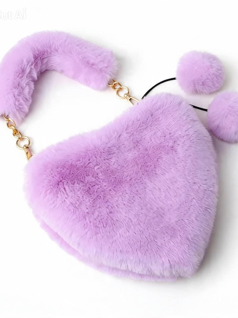 & Other Stories Lilac Plush Heart Crossbody Bag with Pom-Pom Accents